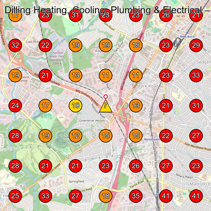 Dilling Heating, Cooling, Plumbing & Electrical GeoGrid visibility map for Hvac Contractor in Franklin
